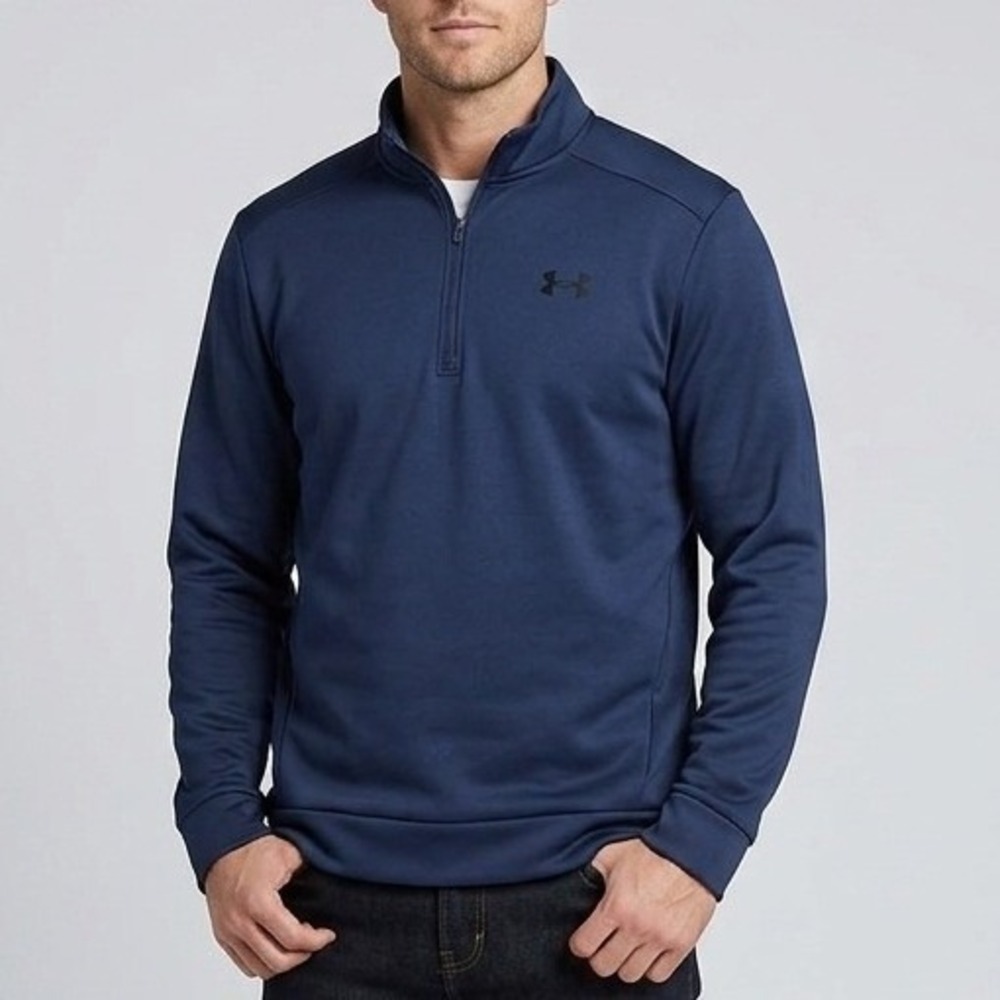 Under Armour Mens XL Navy Blue Quarter Zip Fleece Pullover Loose Fit Sweatshirt